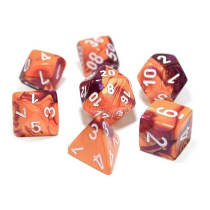 Dice - Chessex 7 Polyhedrals - Lab Dice - Gemini Orange-Purple/White