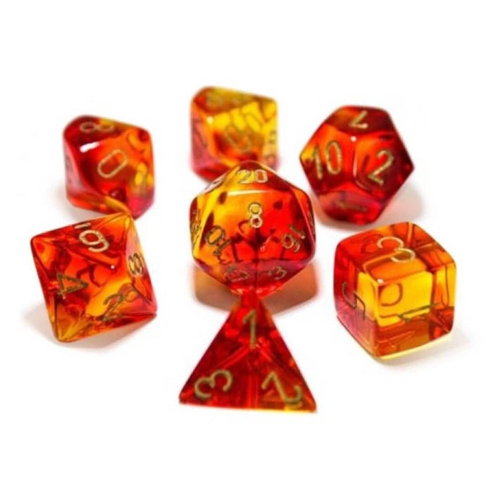 Dice - Chessex 7 Polyhedrals - Lab Dice - Gemini Translucent Red-Yellow/Gold