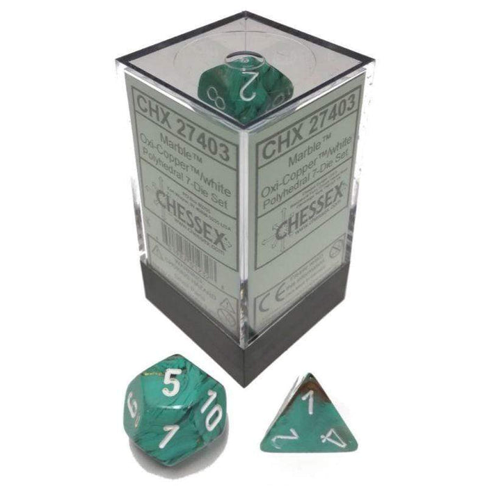 Dice - Chessex 7 Polyhedrals - Marble Oxi Copper/White Set