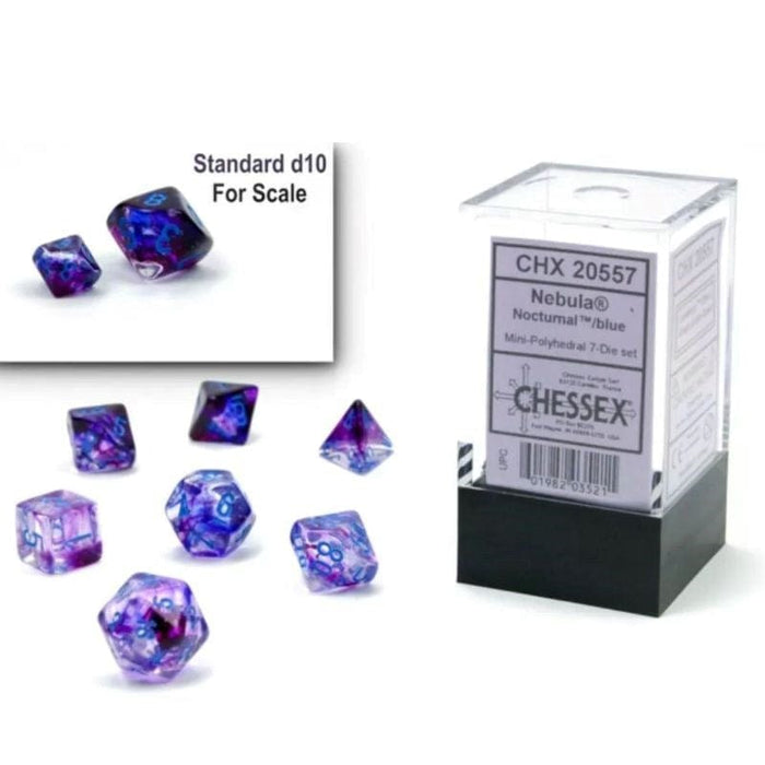 Dice - Chessex 7 Polyhedrals - Nebula Mini Nocturnal/Blue Luminary