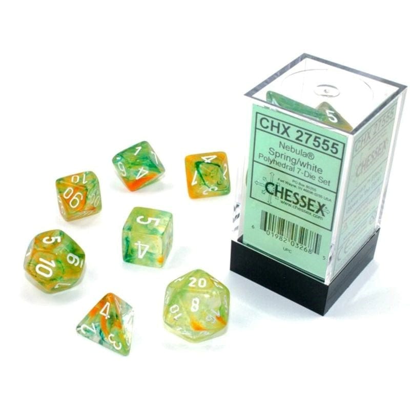 Chessex Dice Dice - Chessex 7 Polyhedrals - Nebula Spring/white Luminary