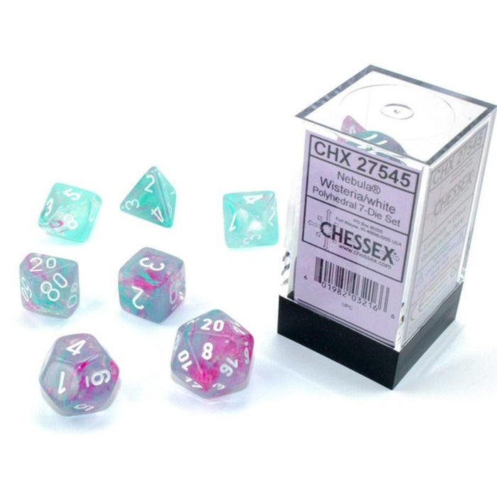 Dice - Chessex 7 Polyhedrals - Nebula Wisteria / White Set