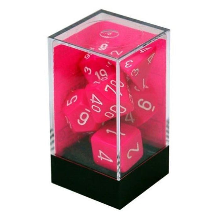 Dice - Chessex 7 Polyhedrals - Opaque Pink/White Set