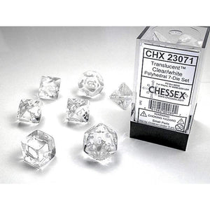 Chessex Dice Dice - Chessex 7 Polyhedrals - Translucent Clear / White Set