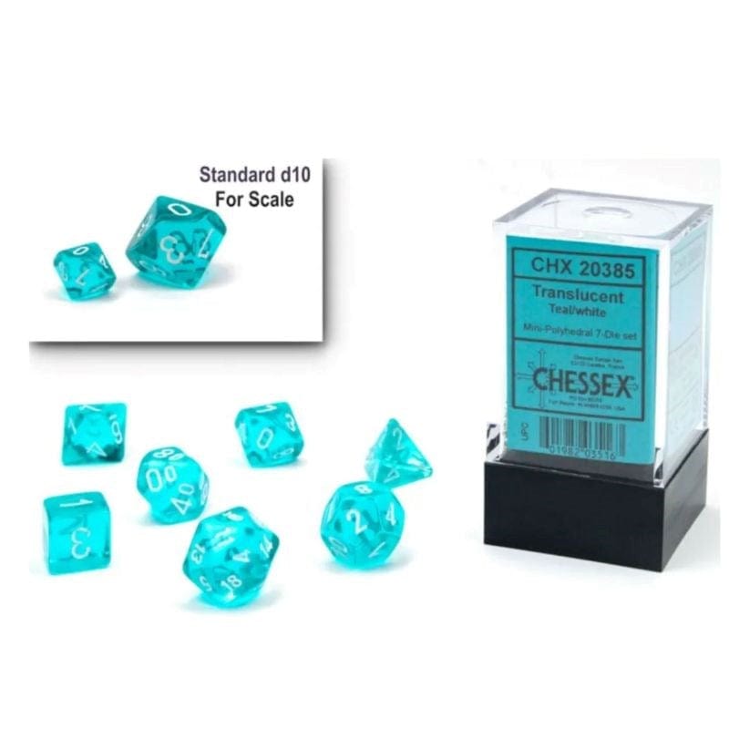 Chessex Dice Dice - Chessex 7 Polyhedrals - Translucent Mini Teal/White