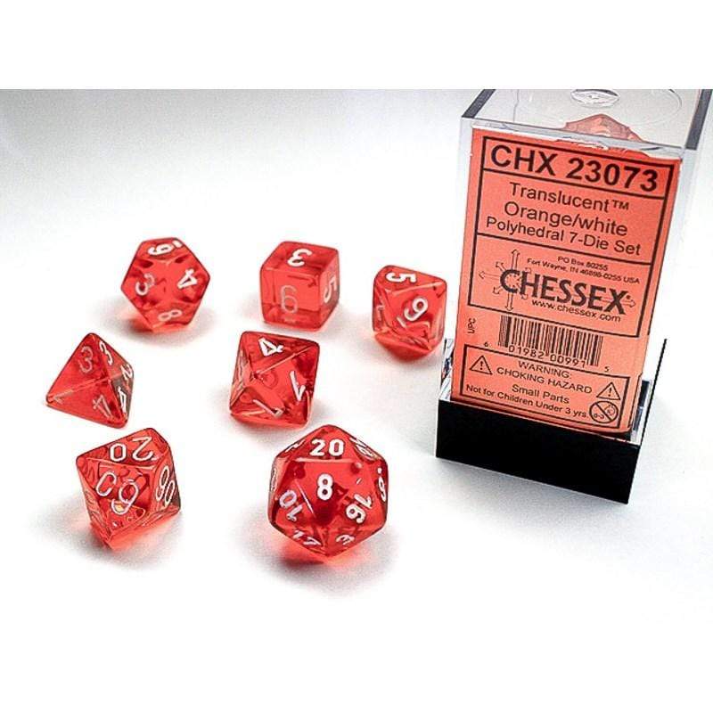 Chessex Dice Dice - Chessex 7 Polyhedrals - Translucent Orange / White Set