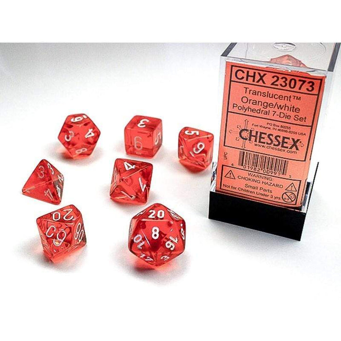 Dice - Chessex 7 Polyhedrals - Translucent Orange / White Set