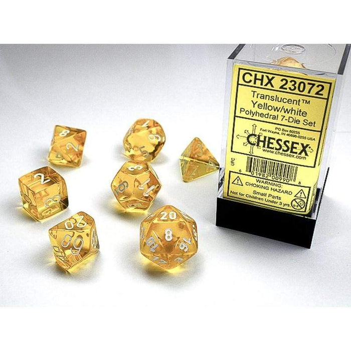 Dice - Chessex 7 Polyhedrals - Translucent Yellow / White Set