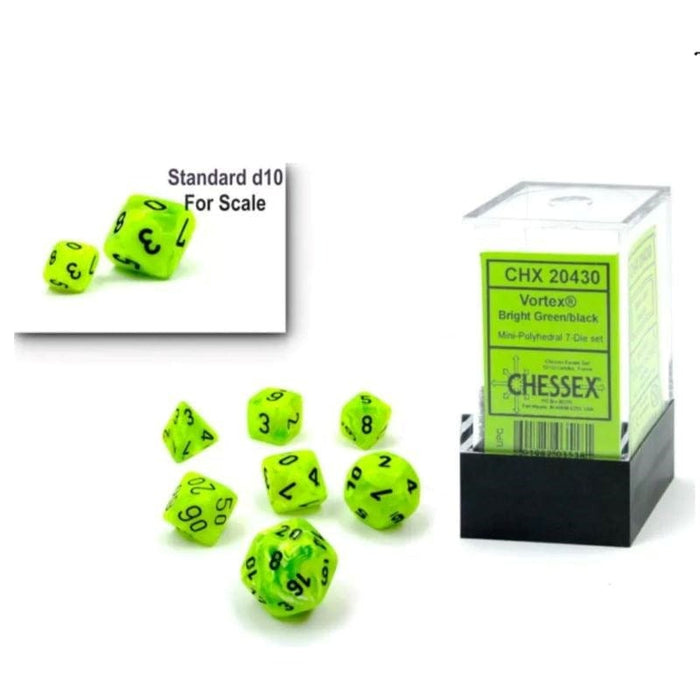 Dice - Chessex 7 Polyhedrals - Vortex Mini Bright Green/Black