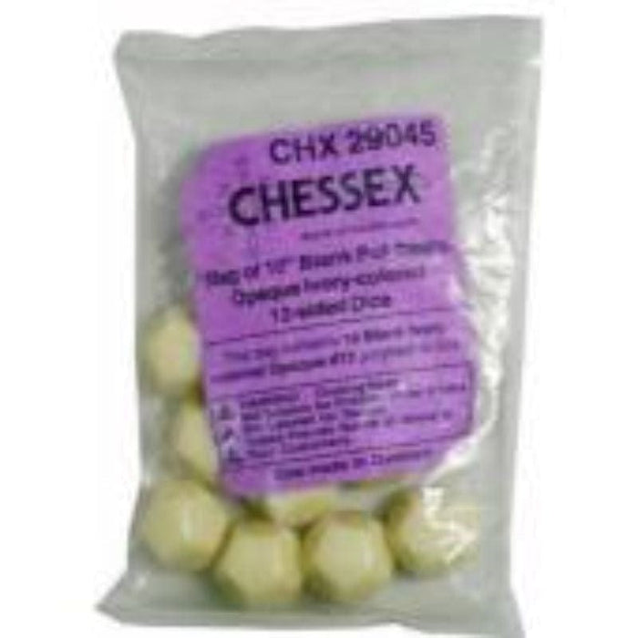 Dice - Chessex Blank Dice - D12 Ivory (10 / Bag)