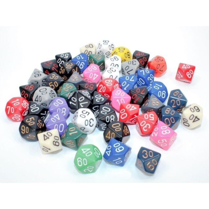 Chessex Dice Dice - Chessex Bulk Bag - 50 Assorted Opaque Ten D10
