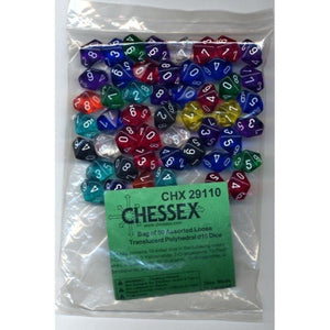 Chessex Dice Dice - Chessex Bulk Bag - 50 Assorted Transluscent D10