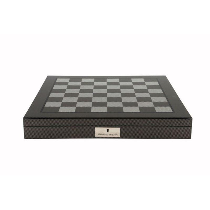 Chess Board - Box with Compartments 16” Carbon Fibre Finish (Dal Rossi)