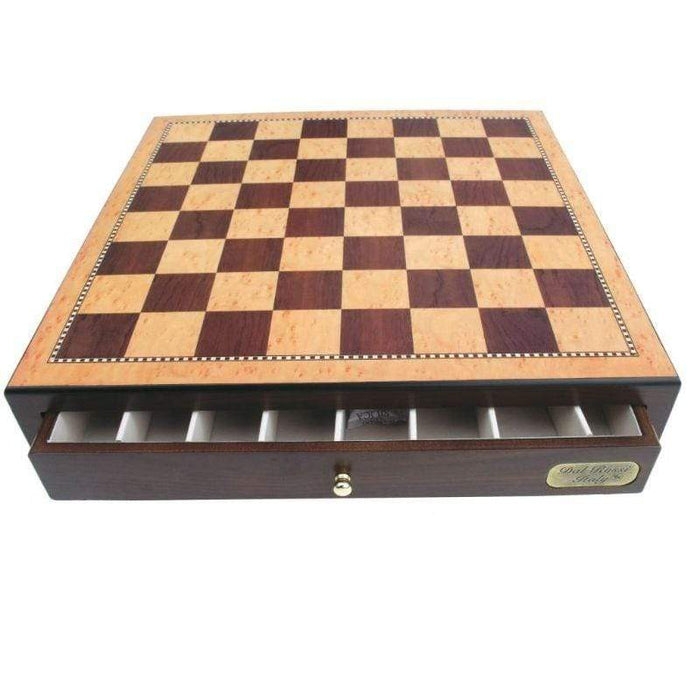Chess Board - Box with Drawers 18" Glossy Walnut (Dal Rossi)
