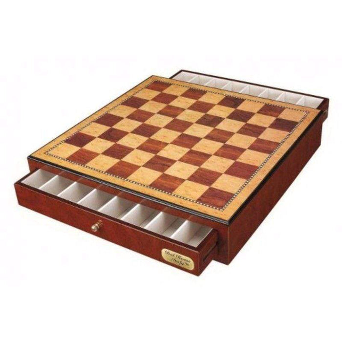 Chess Board - Figurebox Shiny Mahogany With Drawers 45cm (Dal Rossi)