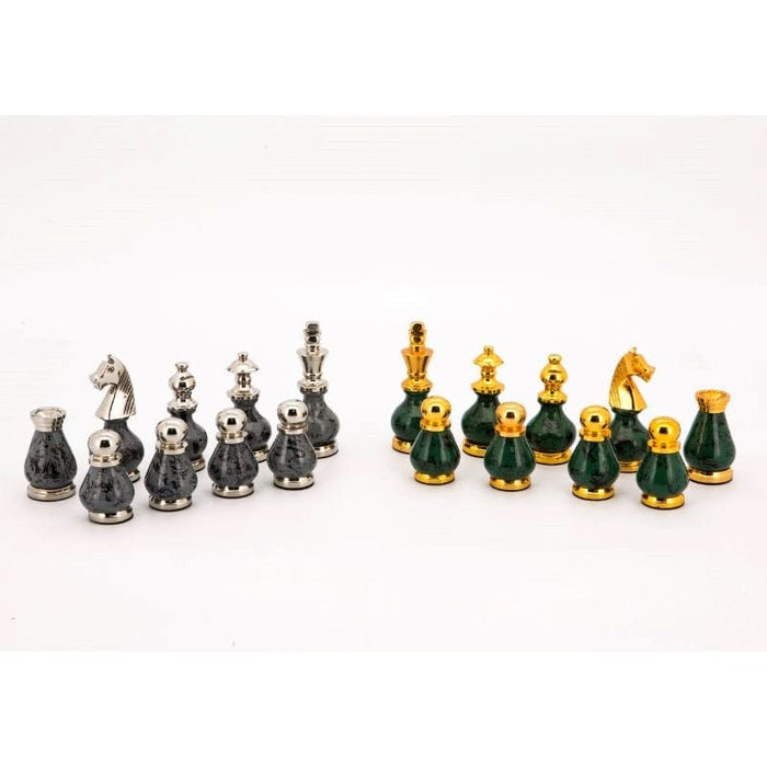 Chess Men -  Gray and Green with Gold and Silver Tops and Bottoms  90mm (Dal Rossi)