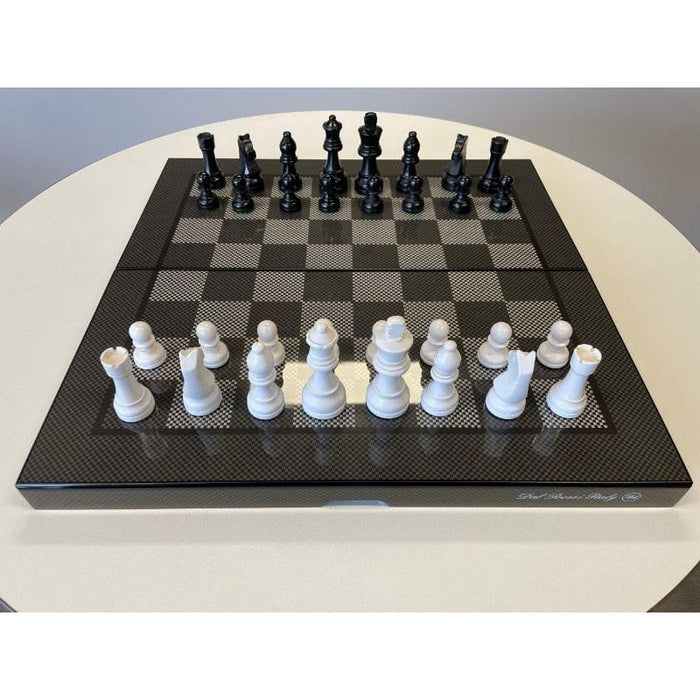 Chess Set - Folding Carbon Fibre Finish Board 16" (Dal Rossi)