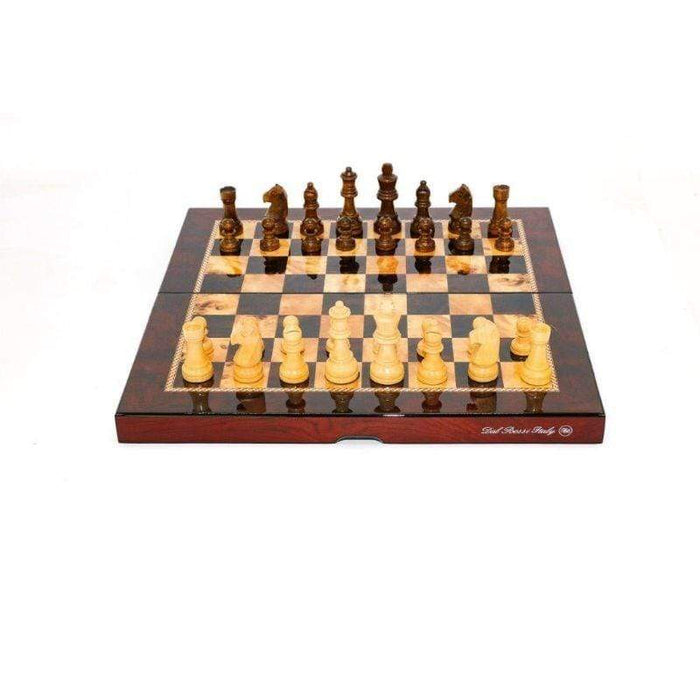 Chess Set - Folding Mahogany Glossy Finish 16" (Dal Rossi)