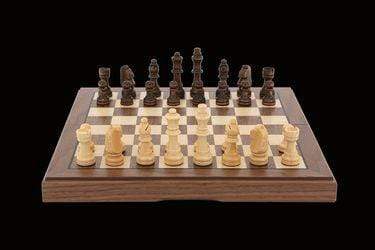 Chess Set - Walnut Inlaid Folding 15" 38cm (Dal Rossi)