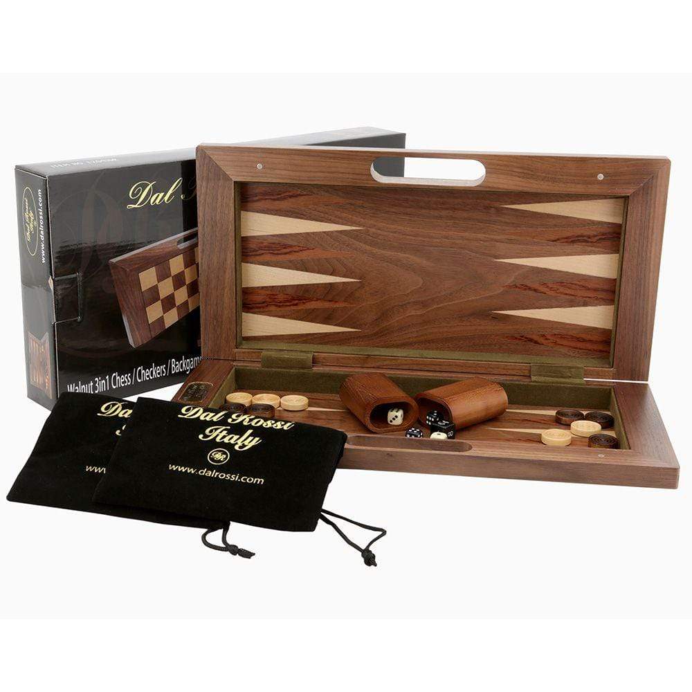 Dal Rossi Classic Games Compendium - 3 in 1 Folding Walnut Deluxe Wooden 40cm