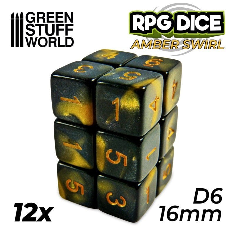 Greenstuff World Dice GSW - D6 16mm Dice - Amber Swirl (12pc Pack)