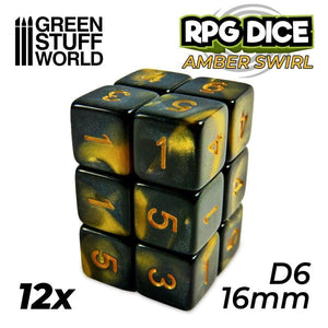 Greenstuff World Dice GSW - D6 16mm Dice - Amber Swirl (12pc Pack)