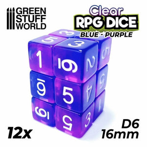 Greenstuff World Dice GSW - D6 16mm Dice - Clear Blue/Purple (12pc Pack)