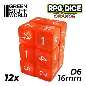 Greenstuff World Dice GSW - D6 16mm Dice - Orange (12pc Pack)