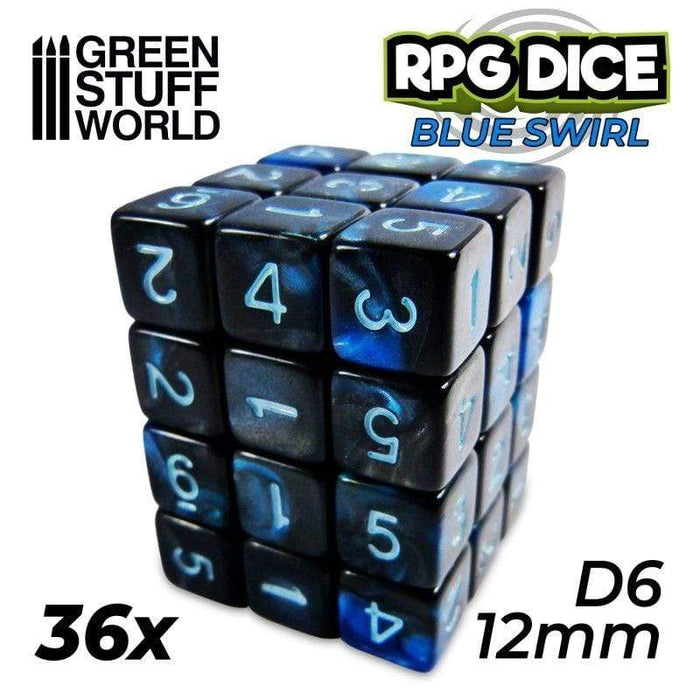 GSW - Number D6 - 12mm Blue/Black Marble (36pc)