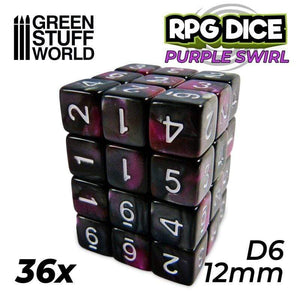 Greenstuff World Dice GSW - Number D6 - 12mm Silver/Purple Marble (36pc)