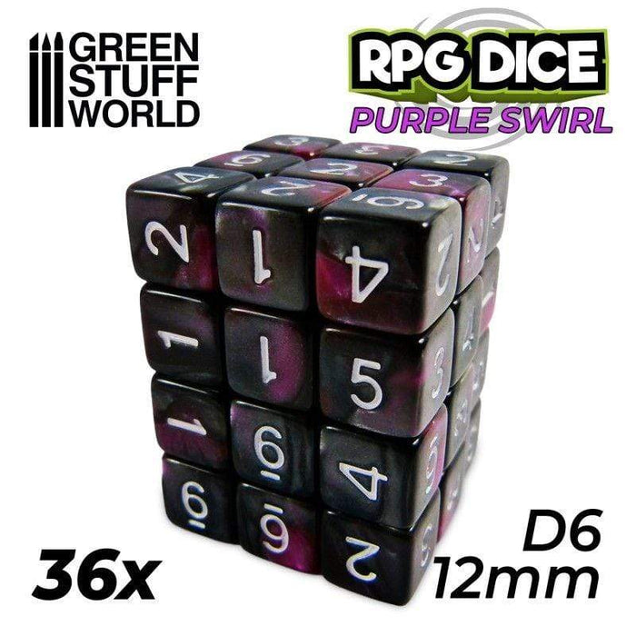 GSW - Number D6 - 12mm Silver/Purple Marble (36pc)