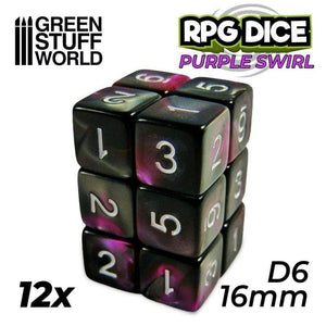 Greenstuff World Dice GSW - Number D6 - 16mm Silver/Purple Marble (12pc)