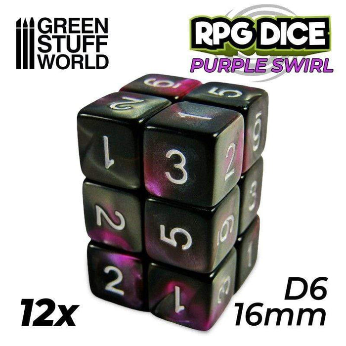 GSW - Number D6 - 16mm Silver/Purple Marble (12pc)