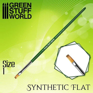 Greenstuff World Hobby GSW - Flat Synthetic Brush - Size #1 - Green Series