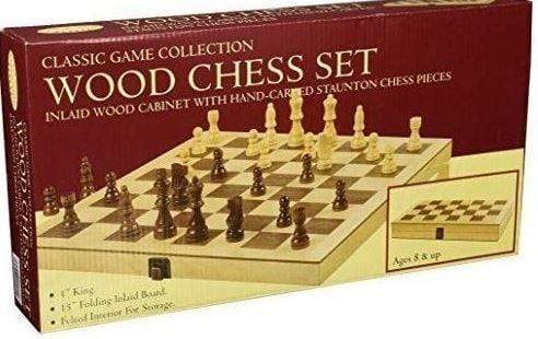 John Hansen Co Classic Games Chess Set - Wood Inlaid Folding Cabinet 15" (Classic Game Collection)