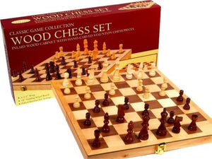 John Hansen Co Classic Games Chess Set - Wood Inlaid Folding Cabinet 18" - 85mm Pieces