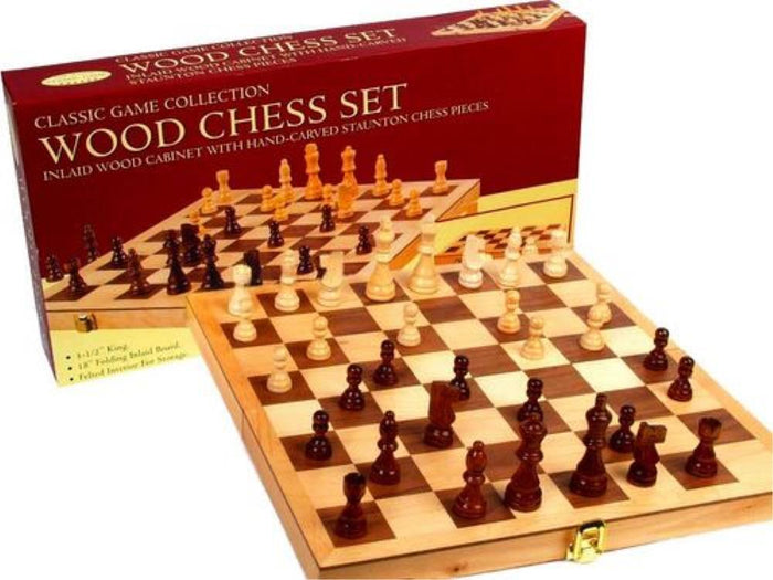 Chess Set - Wood Inlaid Folding Cabinet 18" - 85mm Pieces