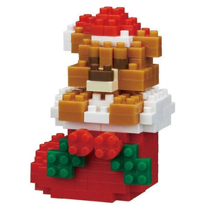 Kawada Construction Puzzles Nanoblock - Teddy Bear With Christmas Stocking (Bagged)