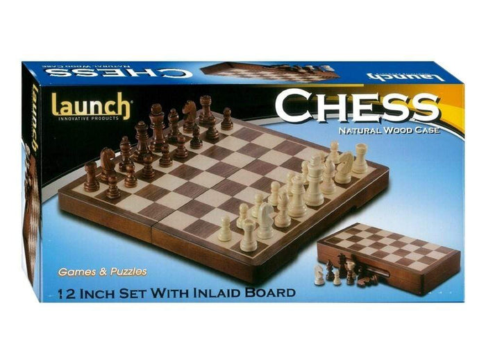 Chess Set - Launch Products 12” Folding Natural Wood Set