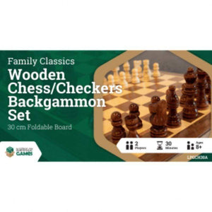 Let’s Play Games Classic Games Wooden Folding Chess/Checkers/Backgammon Set 30cm (LPG)