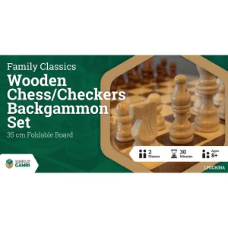 Letâs Play Games Classic Games Wooden Folding Chess/Checkers/Backgammon Set 35cm (LPG)
