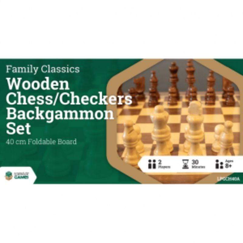 Letâs Play Games Classic Games Wooden Folding Chess/Checkers/Backgammon Set 40cm (LPG)
