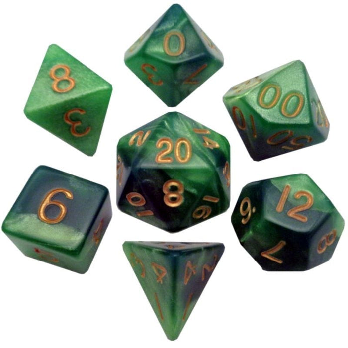 Dice - Acrylic Polyhedrals - Green/Light Green w/ Gold (MDG)