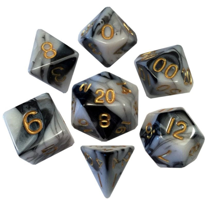 Dice - Acrylic Polyhedrals - Marble w/ Gold (MDG)