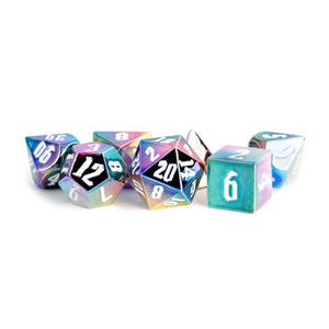 Metallic Dice Games Dice Dice - Aluminum Plated Resin Polyhedral - Rainbow Aegis w/ White (MDG)