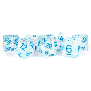 Metallic Dice Games Dice Dice - Flash Resin Polyhedrals - Clear w/Blue (MDG)