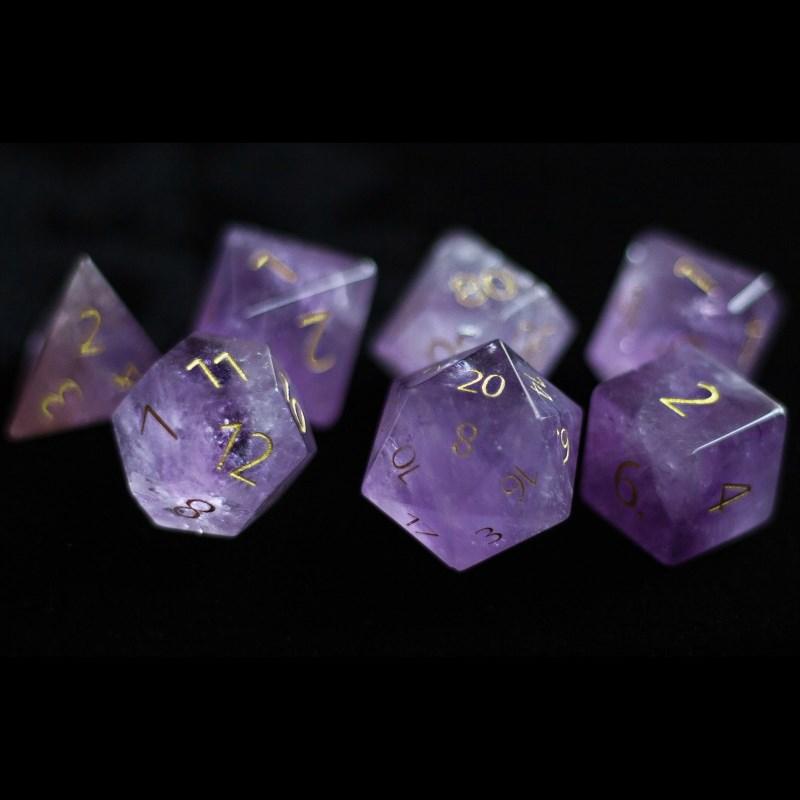 Metallic Dice Games Dice Dice - Gemstone Polyhedrals - Engraved Amethyst Gemstone (MDG)