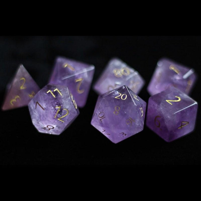 Dice - Gemstone Polyhedrals - Engraved Amethyst Gemstone (MDG)