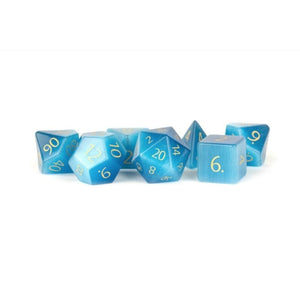 Metallic Dice Games Dice Dice - Gemstone Polyhedrals - Engraved Cat's Eye Aquamarine (MDG)