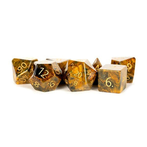 Metallic Dice Games Dice Dice - Gemstone Polyhedrals - Engraved Matrix Tiger's Eye (MDG)